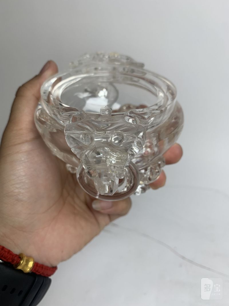 清中期 水晶龙钮活环耳三足炉 - 图8